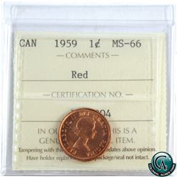 1-cent 1959 ICCS Certified MS-66 Red. Contains a vibrant orange glow throughout.