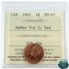 Image 1 : 1-cent 1965 SmBds Ptd.5, ICCS Certified MS-67 RED! TOP GRADE! *RARE*