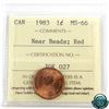 Image 1 : 1-cent 1983 Near Beads ICCS Certified MS-66 Red. Attractive tones througout.