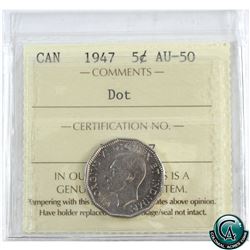 5-cent 1947 Dot ICCS Certified AU-50