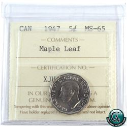 5-cent 1947 Maple Leaf ICCS Certified MS-65