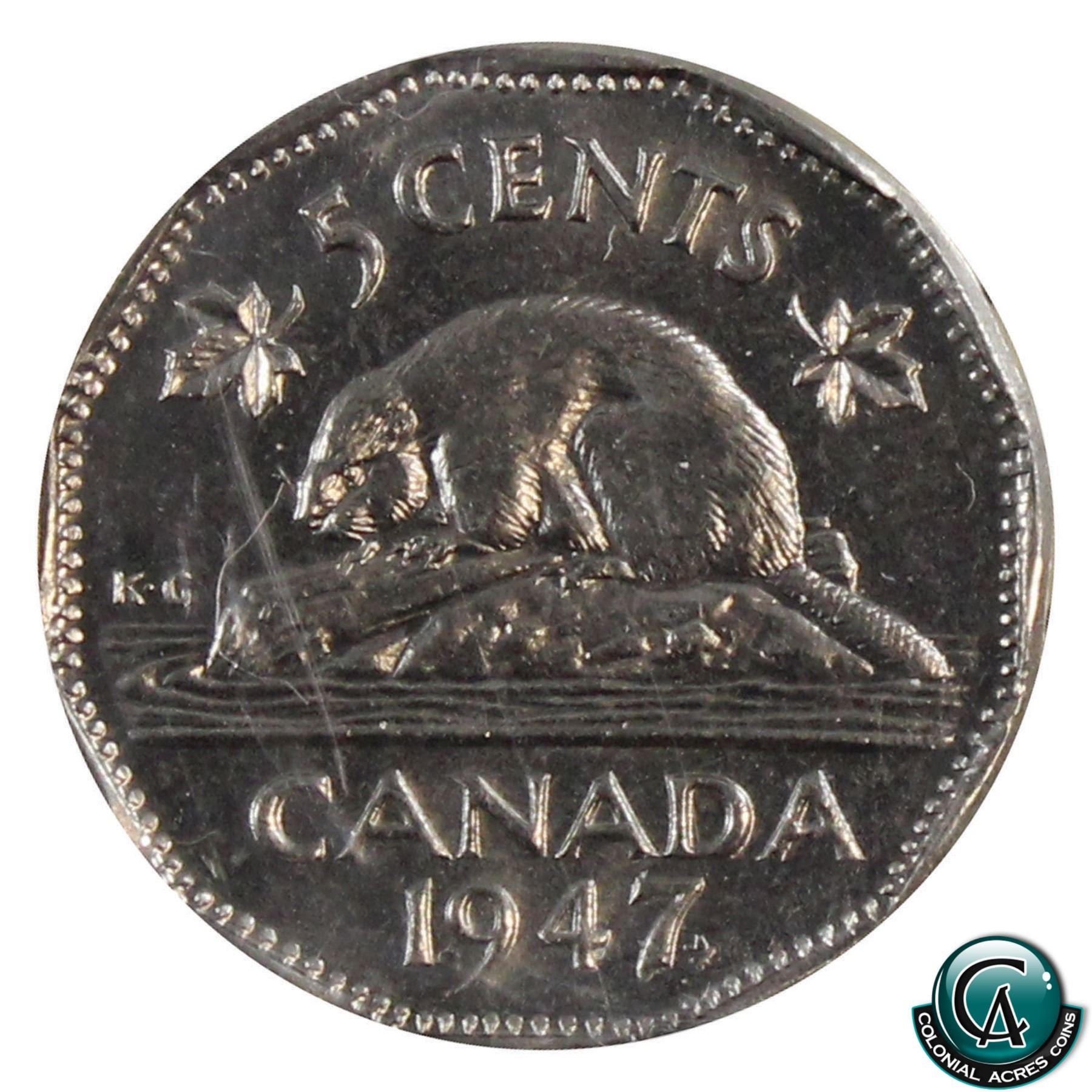 5-cent 1947 Maple Leaf ICCS Certified MS-65