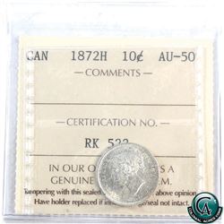 10-cent 1872H ICCS Certified AU-50