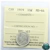 Image 1 : 10-cent 1919 ICCS Certified MS-64