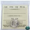 Image 1 : 10-cent 1936 ICCS Certified MS-64. A lustrous coin with subtle hints of golden toning.