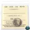 Image 1 : 10-cent 1938 ICCS Certified MS-64. Attractive coin with green-yellow toning and high lustre.