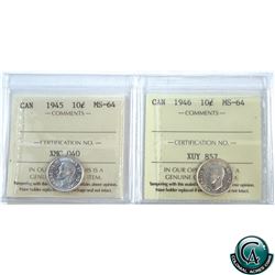 10-cent 1945 & 1946 ICCS Certified MS-64. 2pcs.