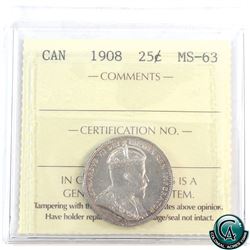 25-cent 1908 ICCS Certified MS-63!