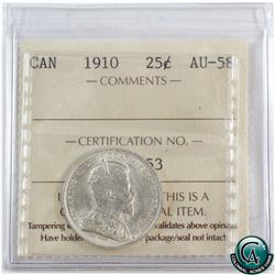 25-cent 1910 ICCS Certified AU-58.