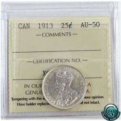 25-cent 1913 ICCS Certified AU-50.