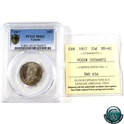 25-cent 1917 PCGS/ICCS Certified MS62/MS63 (Cross Graded)