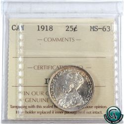 25-cent 1918 ICCS Certified MS-63!