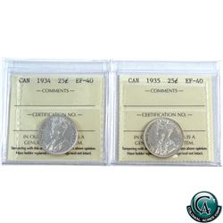 25-cent 1934 & 1935 ICCS Certified EF-40. 2pcs.