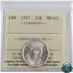 25-cent 1937 ICCS Certified MS-65. Choice eye Appeal!