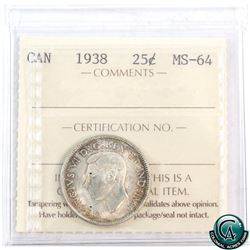 25-cent 1938 ICCS Certified MS-64.