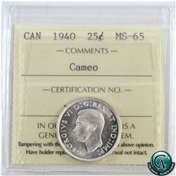 25-cent 1940 ICCS Certified MS-65 Cameo!