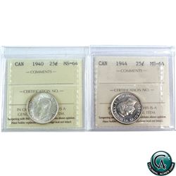 25-cent 1940 & 1944, both ICCS Certified MS-64. 2pcs