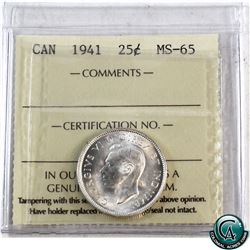 25-cent 1941 ICCS Certified MS-65. Blast white coin