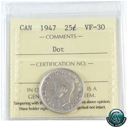 25-cent 1947 Dot ICCS Certified VF-30.