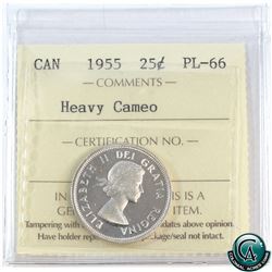 25-cent 1955 ICCS Certified PL-66 Heavy Cameo.