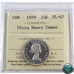 25-cent 1959 ICCS Certified PL-67 Ultra Heavy Cameo. Tied for finest known