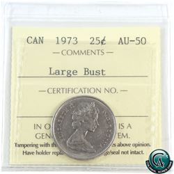 25-cent 1973 Large Bust ICCS Certified AU-50