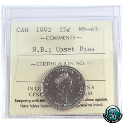 25-cent 1992 New Brunswick Upset Dies ICCS Certified MS-63.