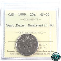 25-cent 1999 September Mule ICCS Certified MS-66 NBU