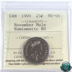 25-cent 1999 November Mule ICCS Certified MS-66 NBU!