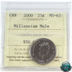 25-cent 2000 Millennium Mule ICCS Certified MS-63.