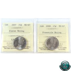 25-cent 2007 Alpine Skiing & 2008 Freestyle Skiing ICCS Certified MS-67. 2pcs.