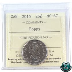 25-cent 2015 Poppy ICCS Certified MS-67!