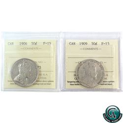 50-cent 1906 & 1909 ICCS Certified F-15. 2pcs.