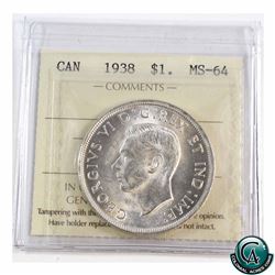 Silver $1 1938 ICCS Certified MS-64! *Key Date* Soft white mint bloom throughout