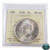 Image 1 : Silver $1 1938 ICCS Certified MS-64! *Key Date* Soft white mint bloom throughout
