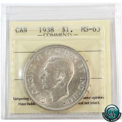 Silver $1 1938 ICCS Certified MS-63