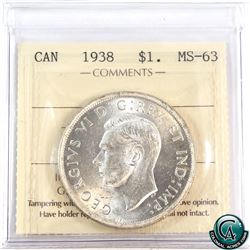 Silver $1 1938 ICCS Certified MS-63.