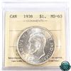 Image 1 : Silver $1 1938 ICCS Certified MS-63.