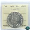 Image 1 : Silver $1 1938 ICCS Certified MS-62