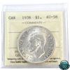 Silver $1 1938 ICCS Certified AU-58. A bright coin with soft mint luster. Great eye appeal for this 