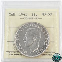 Silver $1 1945 ICCS Certified MS-60.