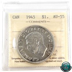 Silver $1 1945 ICCS Certified AU-55