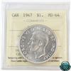 Image 1 : Silver $1 1947 Blunt 7 ICCS Certified MS-64. A nice clean coin with mirror like fields.