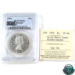 Silver $1 1954 ICCS/PCGS Certified PL-66 Ultra Heavy Cameo. A beautifully struck coin with mirror fi