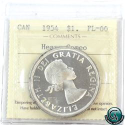 Silver $1 1954 ICCS Certified PL-66 Heavy Cameo