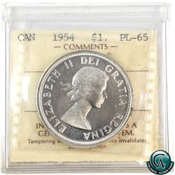 Silver $1 1954 ICCS Certified PL-65 Cameo