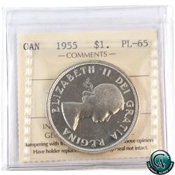 Silver $1 1955 ICCS Certified PL-65 Cameo