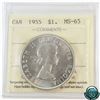 Image 1 : Silver $1 1955 ICCS Certified MS-65. A blast white coin with a soft satin finish.