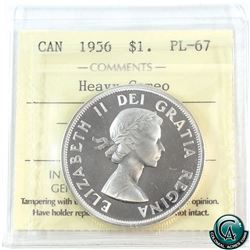 Silver $1 1956 ICCS Certified PL-67 Heavy Cameo. Beautiful even cameo highlighted by a bright mirror