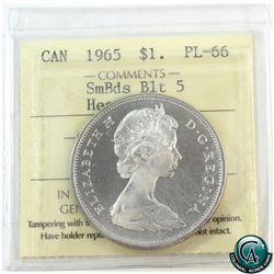 Silver $1 1965 SmBds Blunt 5 ICCS Certified PL-66 Heavy Cameo.